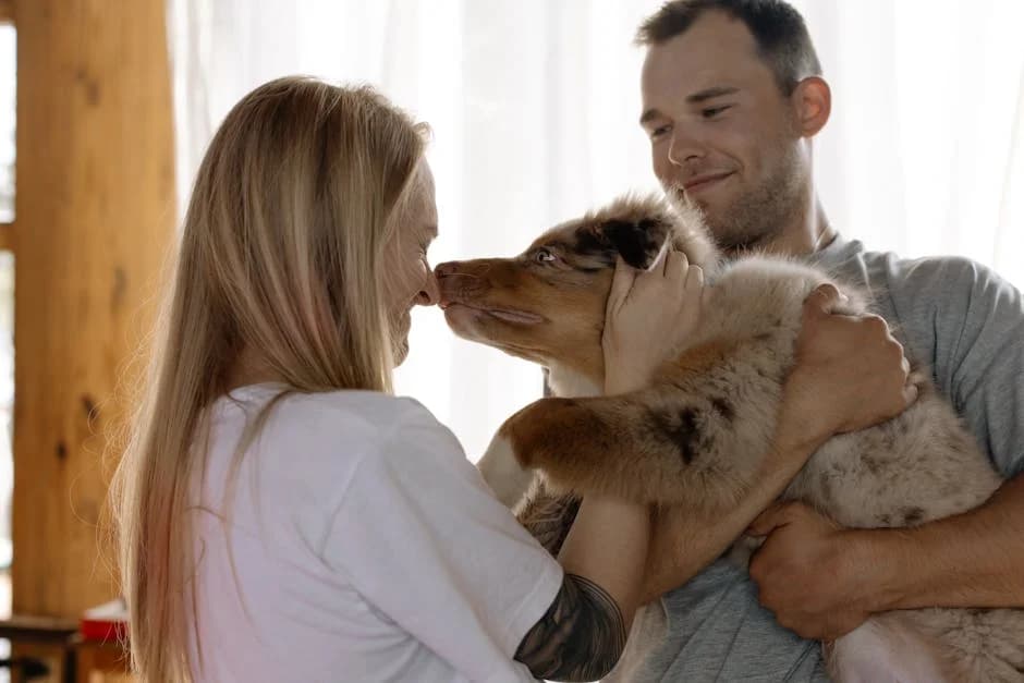 Oxytocin and dopamine molecules and a person bonding with a dog