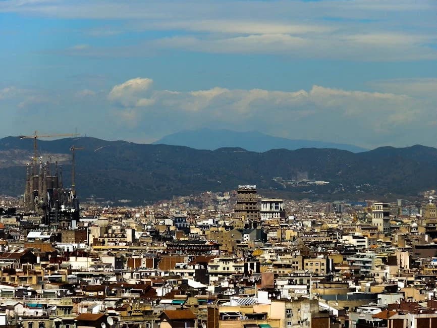 Panoramic view of Barcelona skyline with Sagrada Familia