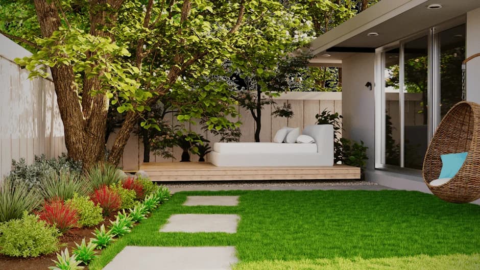 Collage of different garden design styles including cottage, modern, and formal gardens