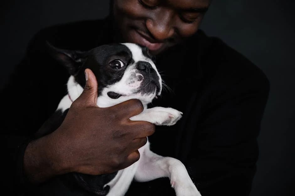 Dog and owner sharing a mutual gaze, oxytocin bonding